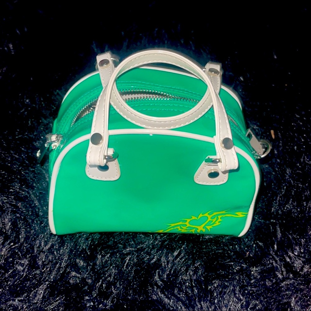 Y2K Mini Purse Green Leather ( with metal ball extender chain)